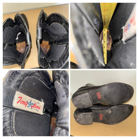 Vintage Tony Lama Men’s 12 Black Leather Cowboy Boots Western Classic USA Made - Picture 4 of 8